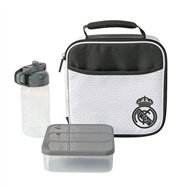 bolsa porta alimentos termica + tupper + botella real madrid