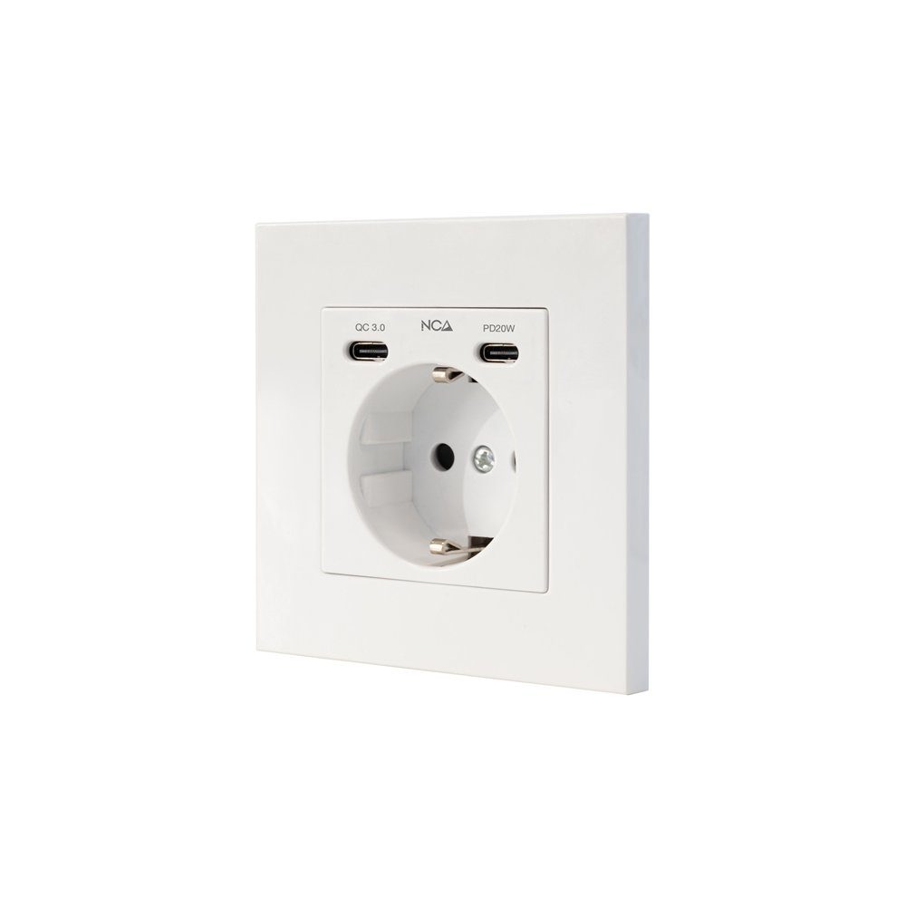 nanocable base de enchufe de pared tipo schuko con 2 usb-c pd - max. 3.4a, blanco