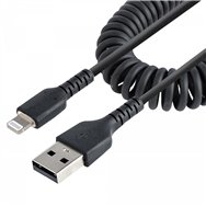 startech.com cable 50cm usb a lightning con certificación mfi, cable rizado de carga para iphone, negro, con recubrimiento de tp