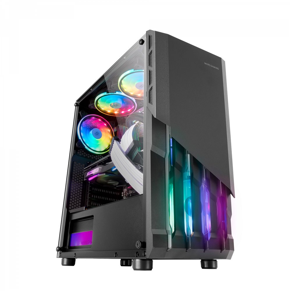 mars gaming mc-x2 negro caja pc gaming atx frontal acero frgb 2 ventiladores 12cm frgb ventana lateral completa