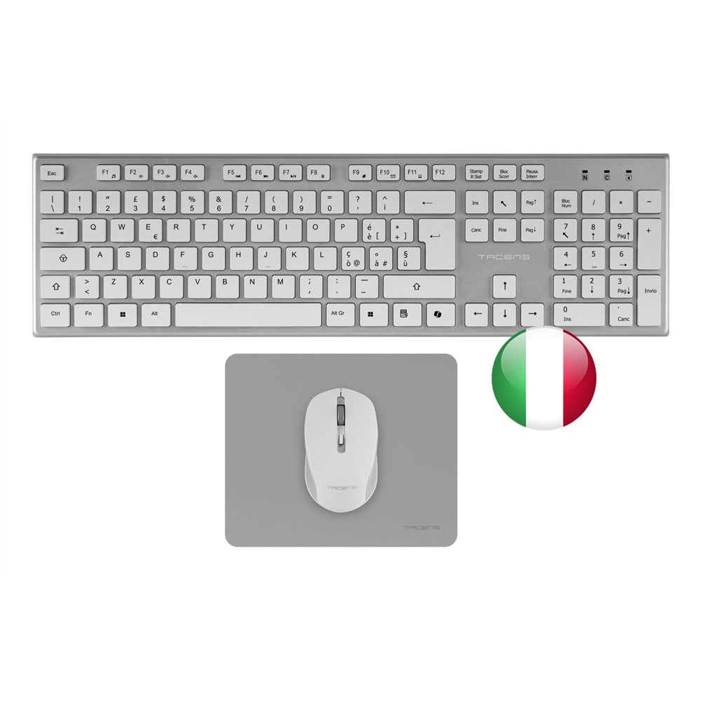 tacens 6zenithwit teclado ratón incluido hogar / oficina rf inalámbrico qwerty italiano plata, blanco