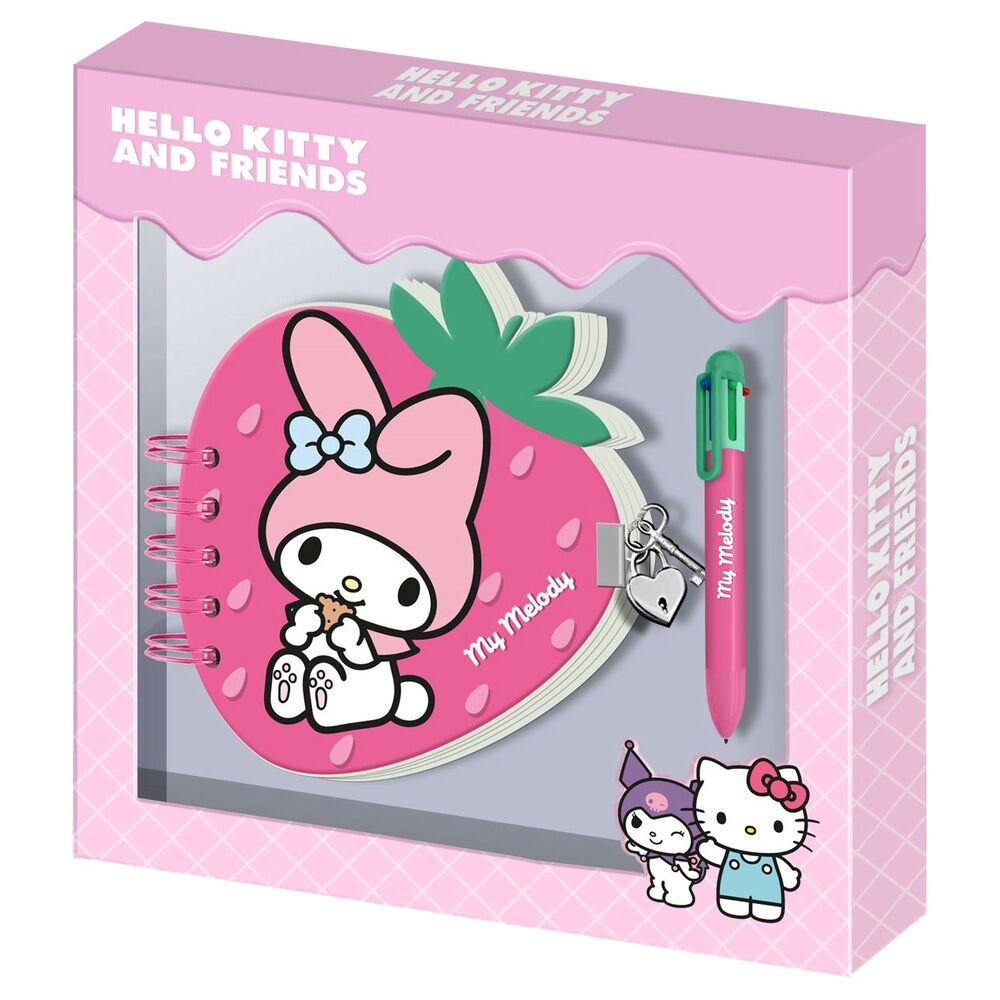 diario + boligrafo fresa my melody hello kitty and friends