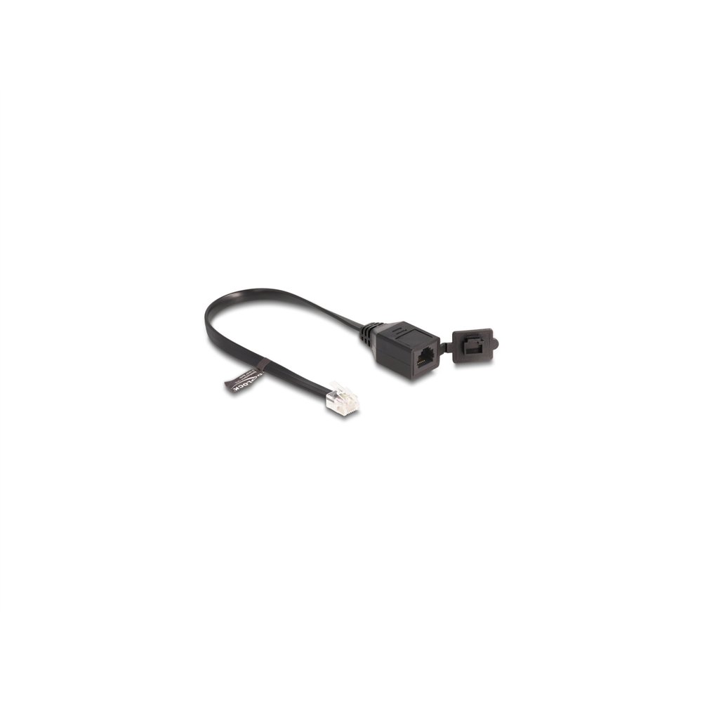 delock cable rj12 macho a rj12 hembra con tapa protectora 20 cm negro