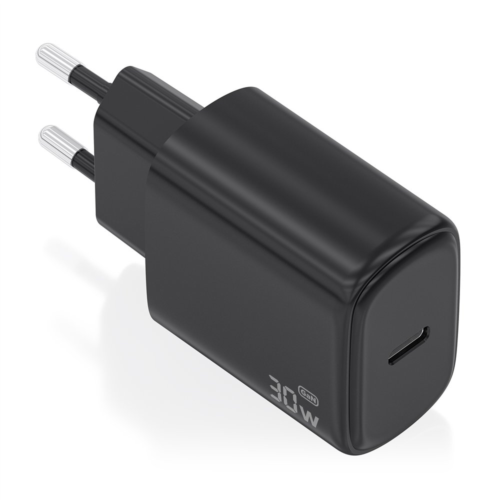 aisens cargador gan 30w, 1xusb-c pd3.0, negro