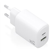 aisens cargador gan 30w, 1xusb-c pd3.0 qc4.0, 1xusb-a qc3.0, blanco
