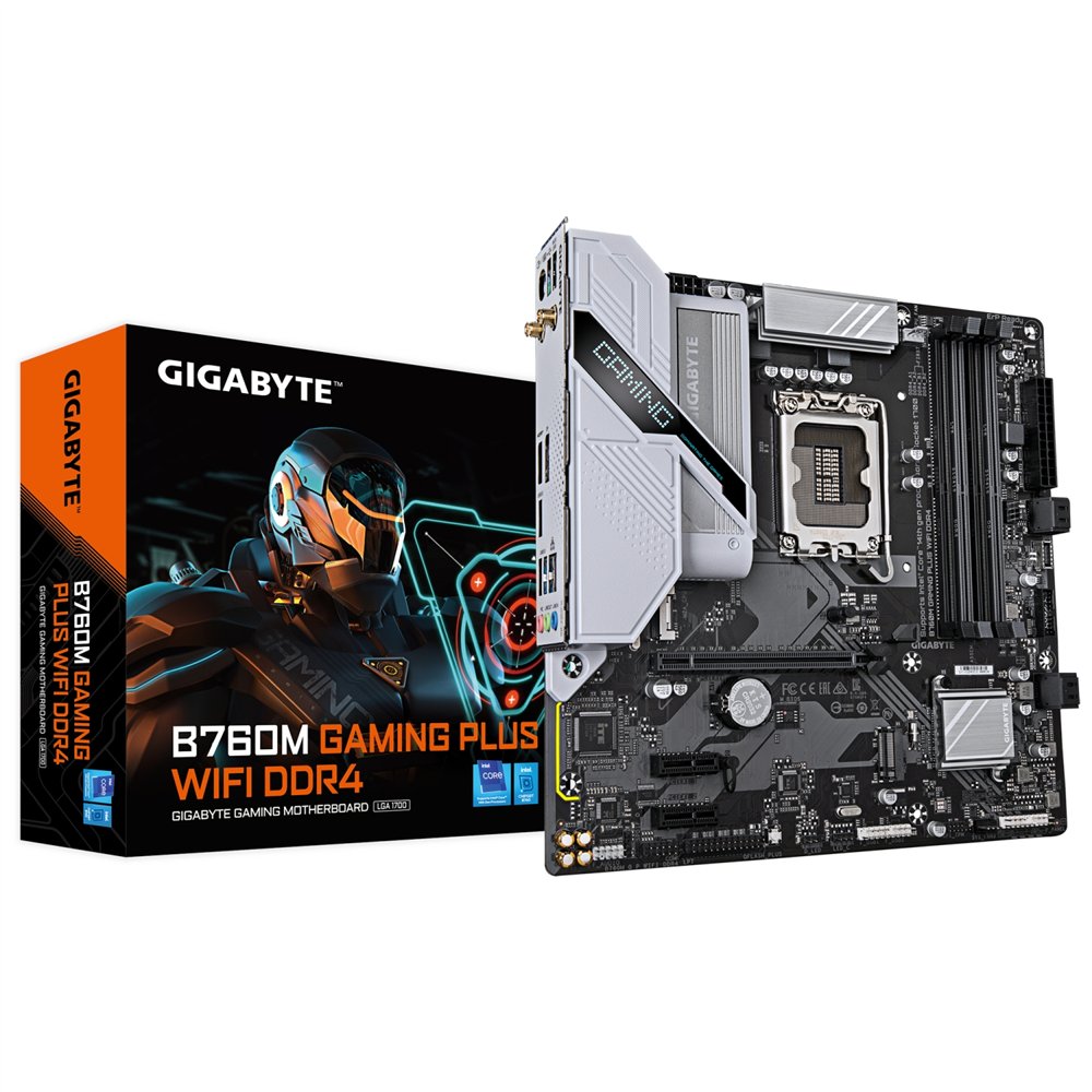 gigabyte b760m gaming plus wifi ddr4 placa base - compatible con procesadores intel core de 14ª generación, vrm de 4+1+1 fases, 