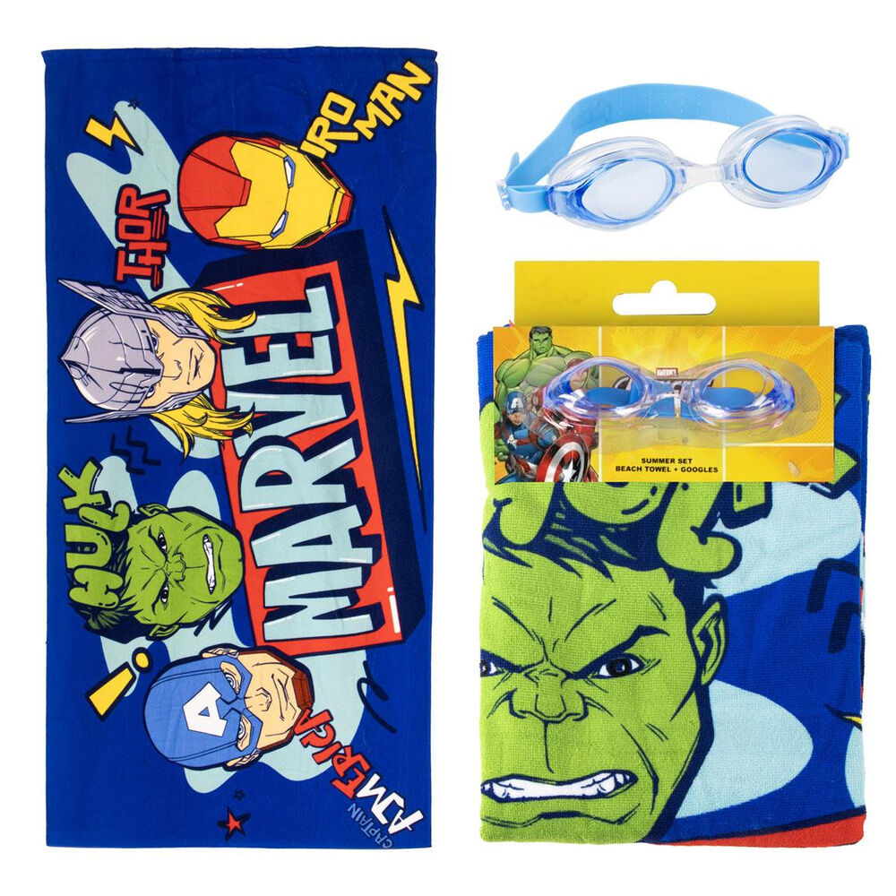 set toalla + gafas natacion vengadores avengers marvel