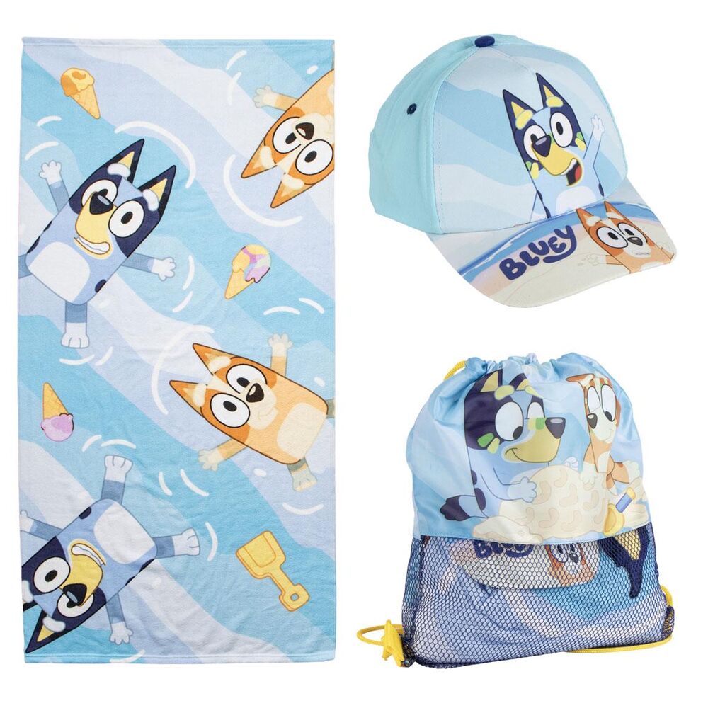 set toalla + saco + gorra bluey