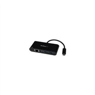 startech.com hub concentrador usb 3.0 usb-c de 3 puertos con ethernet gigabit y entrega de potencia - ladrón usb c con puerto de
