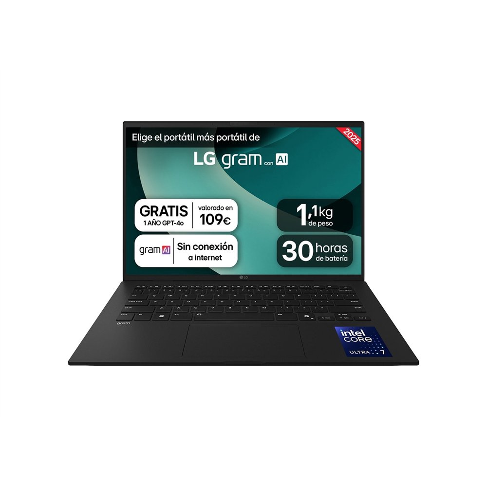 lg gram 14z90t intel core ultra 7 255h portátil 35,6 cm (14") wuxga 32 gb lpddr5x-sdram 1 tb ssd wi-fi 6e (802.11ax) windows 11 