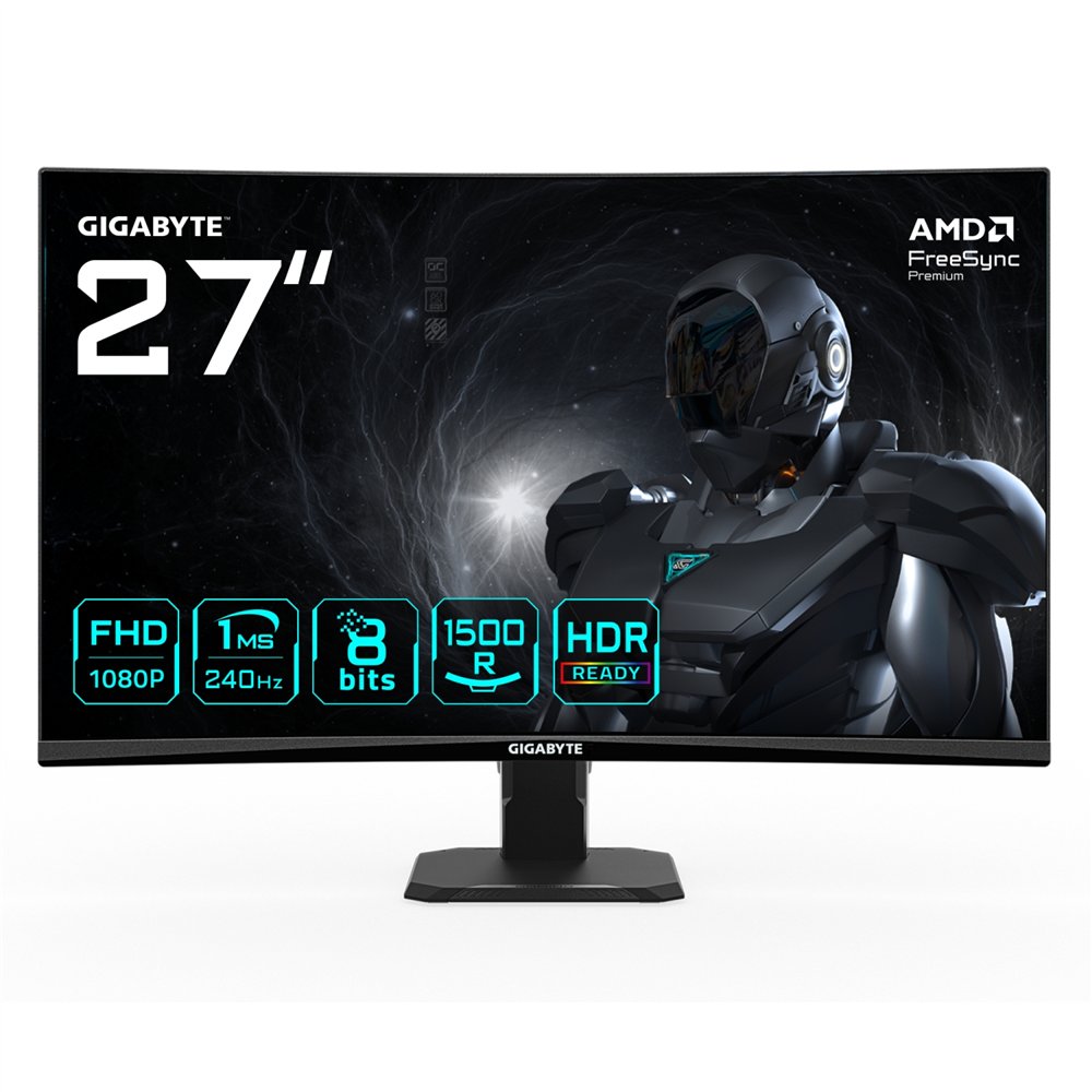 gigabyte gs27fc2 monitor gaming curvo 27" fhd - 1920 x 1080, 240hz, 1ms, 350 cd/m², hdr ready, hdmi 2.0, displayport 1.4