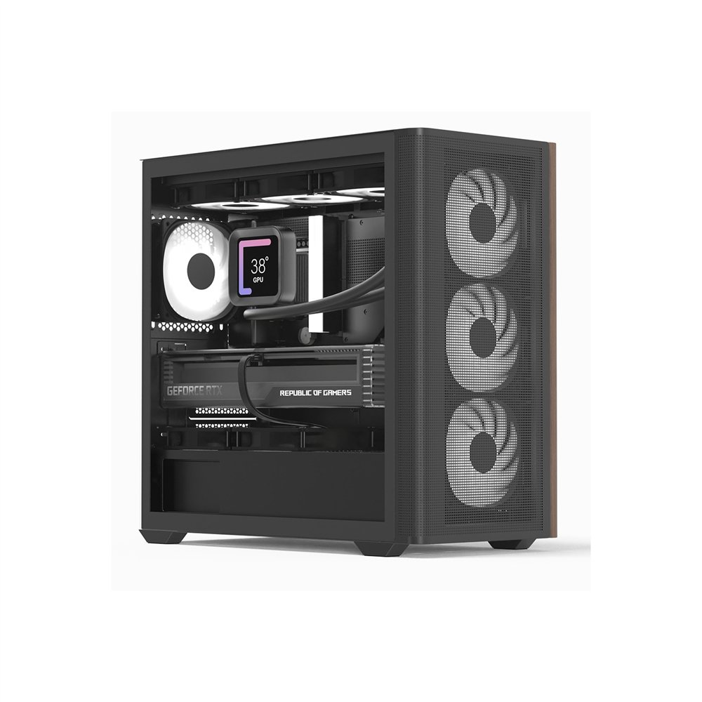 aerocool d301a mini tower negro, madera