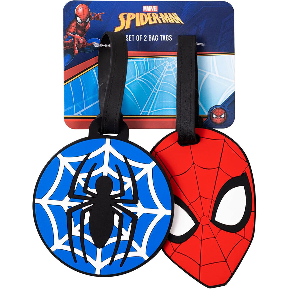 set 2 etiquetas de equipaje spiderman marvel