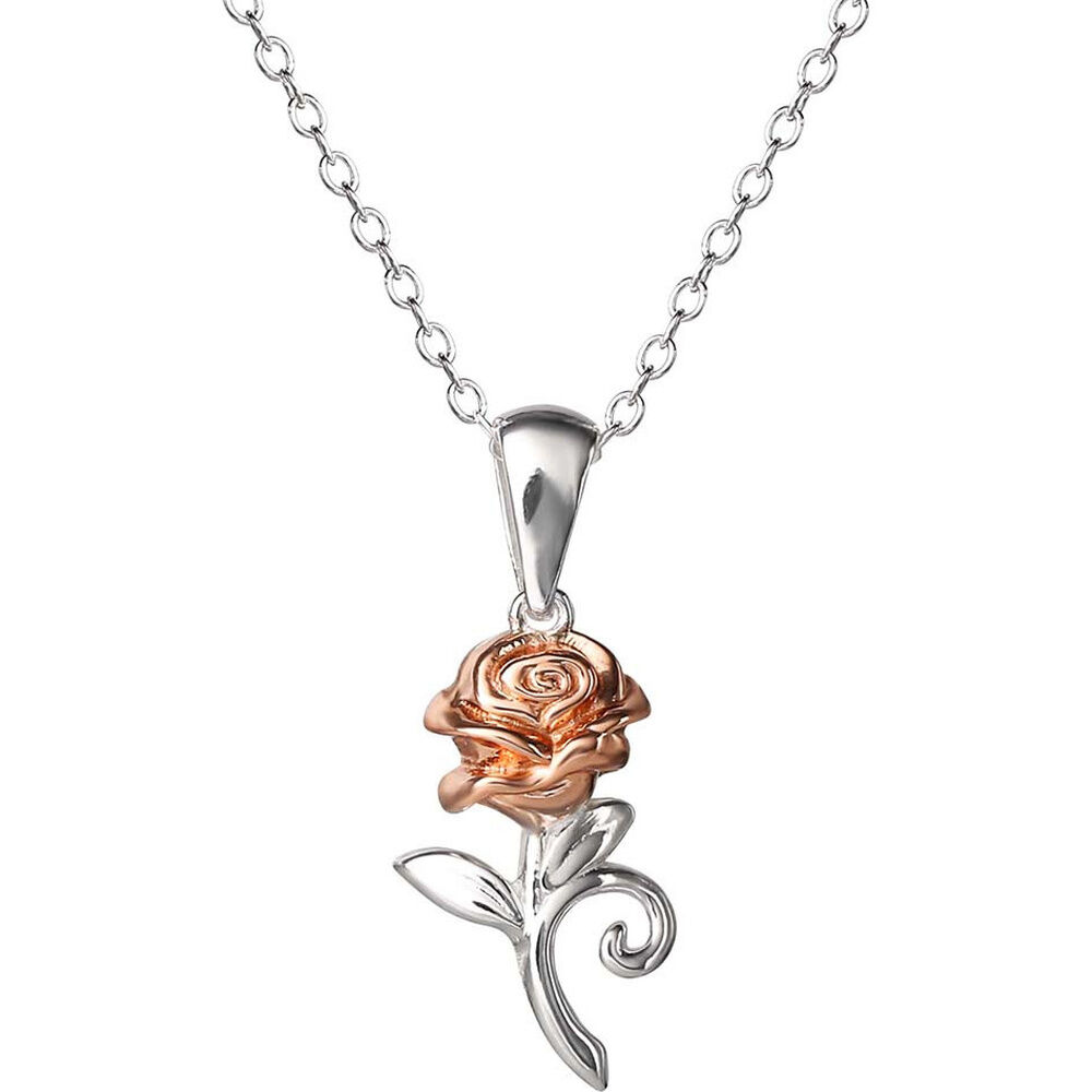 colgante rosa la bella y la bestia disney plata