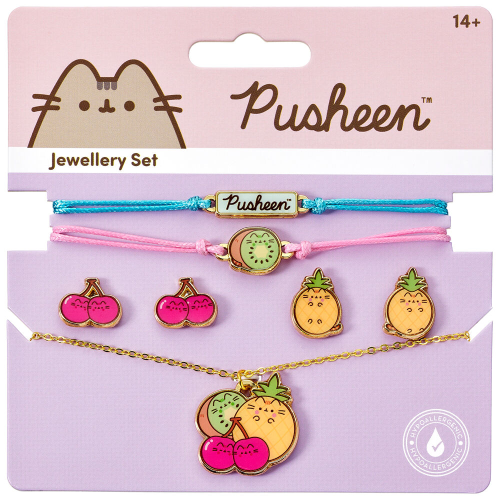 set colgante + pulsetas + pendientes pusheen