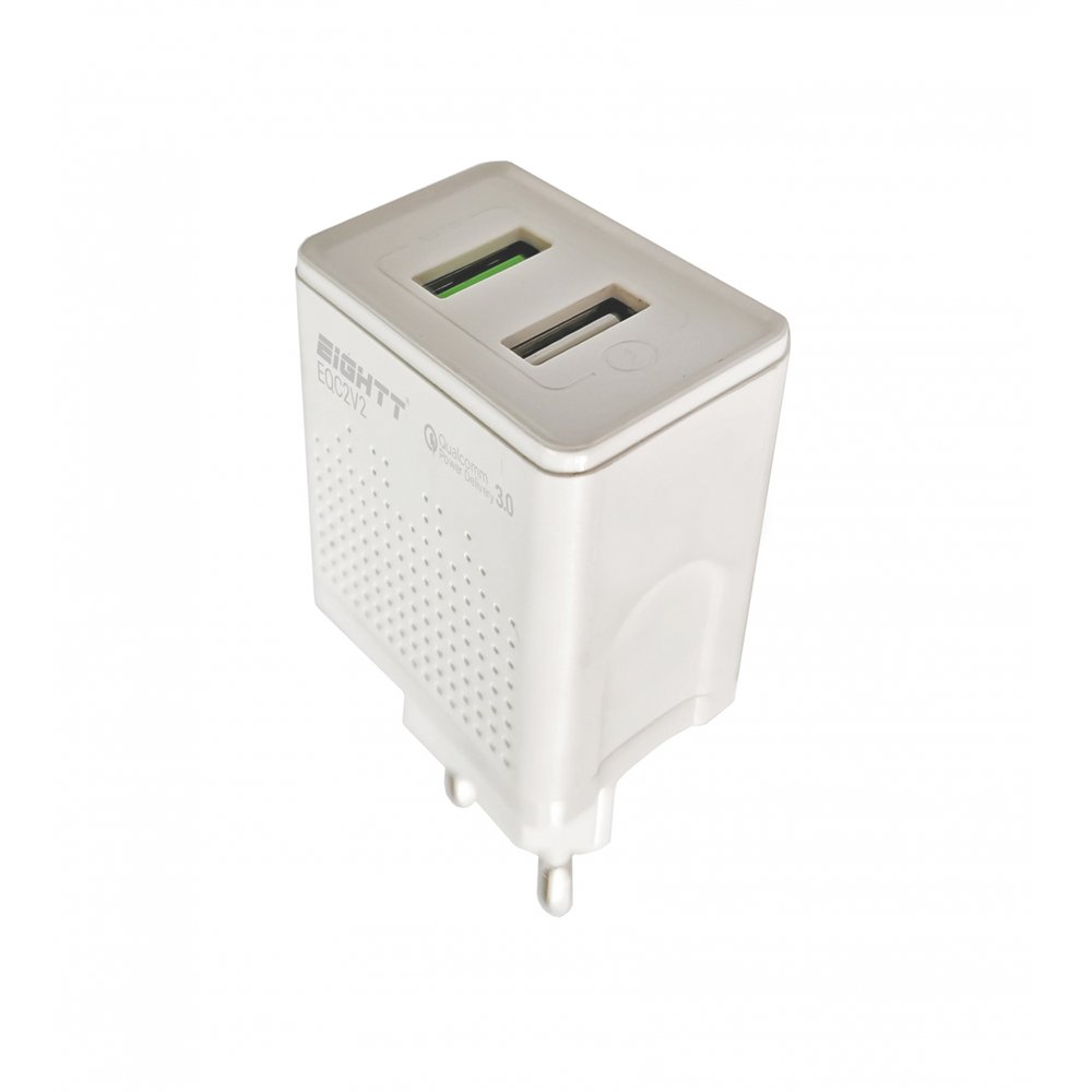 eightt cargador usb qualcoom 3.0 18w máx., para smartphone y tablet 2 puertos (5v 3a, 9v 2a, 12v 1,5a)