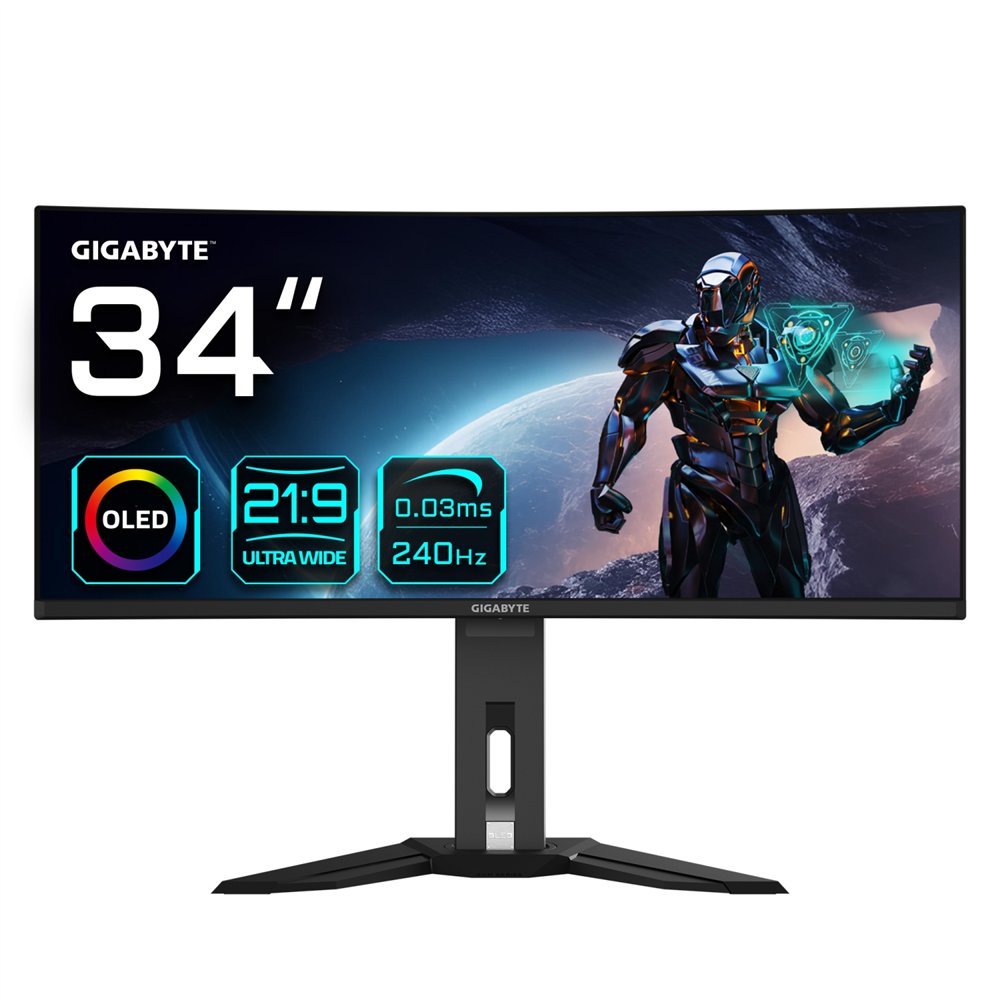 gigabyte monitor de juegos curvo oled wqhd mo34wqc2 de 34" - 3440 x 1440, 240hz, 0.03ms, kvm, 250 cd/m², freesync premium pro, d