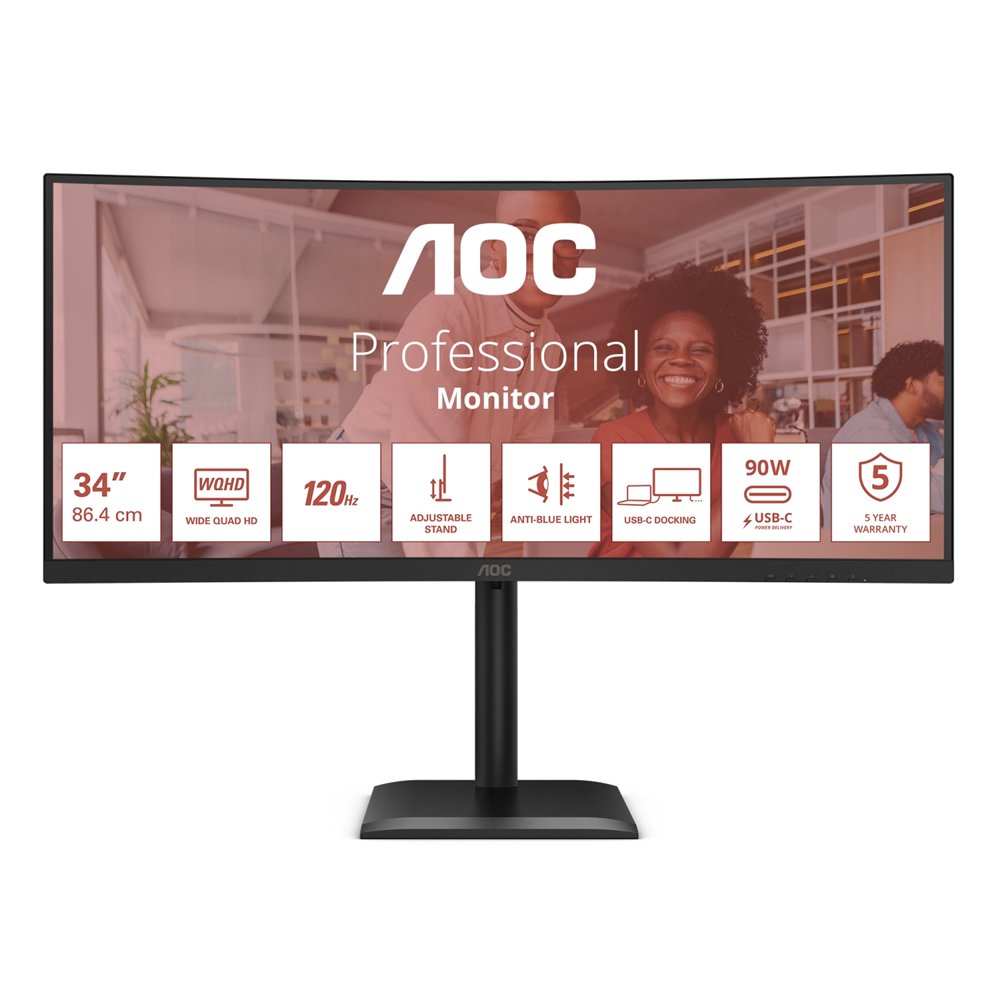aoc e4 cu34e4cv pantalla para pc 86,4 cm (34") 3440 x 1440 pixeles ultrawide quad hd lcd negro