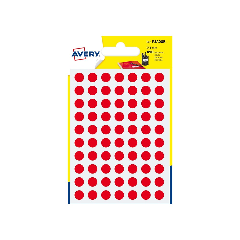 avery psa08r etiqueta autoadhesiva círculo permanente rojo 420 pieza(s)