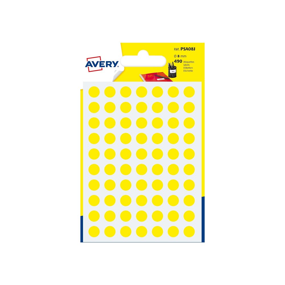 avery psa08j etiqueta autoadhesiva círculo permanente amarillo 420 pieza(s)