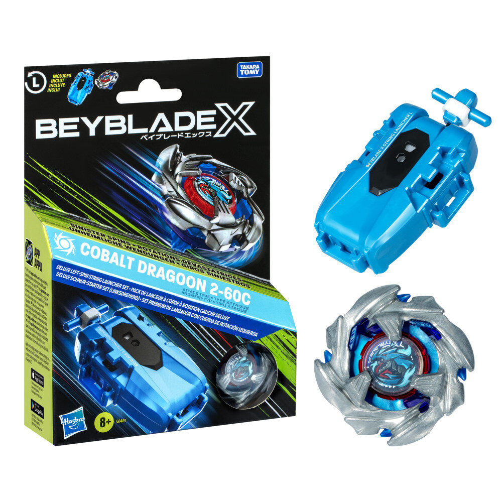 set premium lanzador con cuerda y top cobalt dragoon 2-60c beyblade x