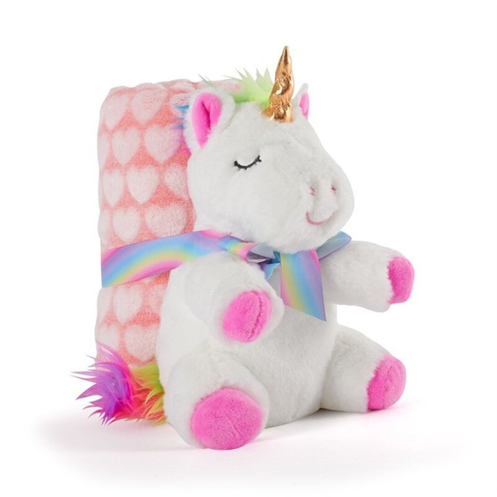 peluche + manta suave unicornio tiara 22cm