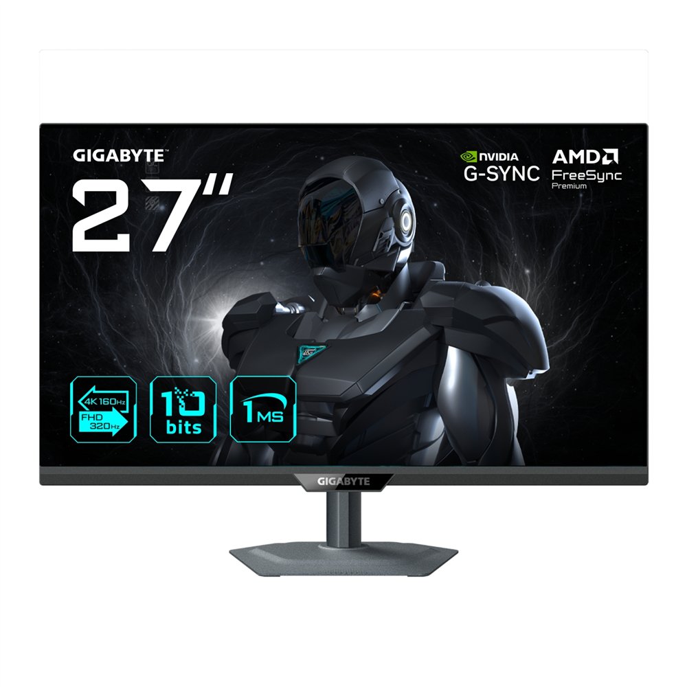 gigabyte g27up monitor de juego 27” 4k uhd - modo dual (4k 160hz o fhd 320hz), 3840 x 2160, 1ms, 400 cd/m², freesync premium, hd