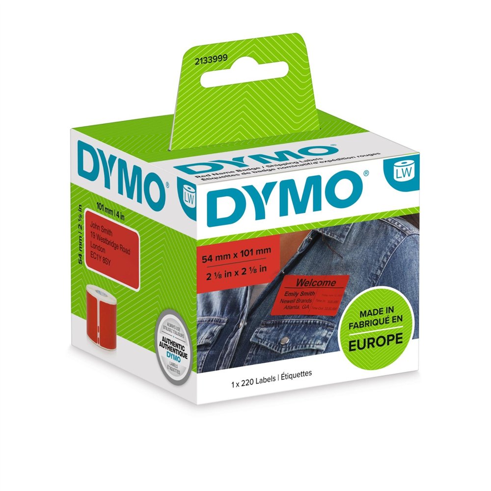 dymo 2133399 etiqueta autoadhesiva rectángulo redondeado desmontable rojo 220 pieza(s)