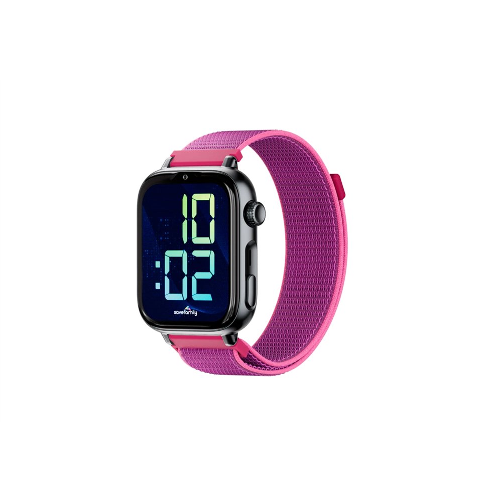 savefamily savewatch plus 2 reloj inteligente para niños 4g esfera negra correa tela frambuesa