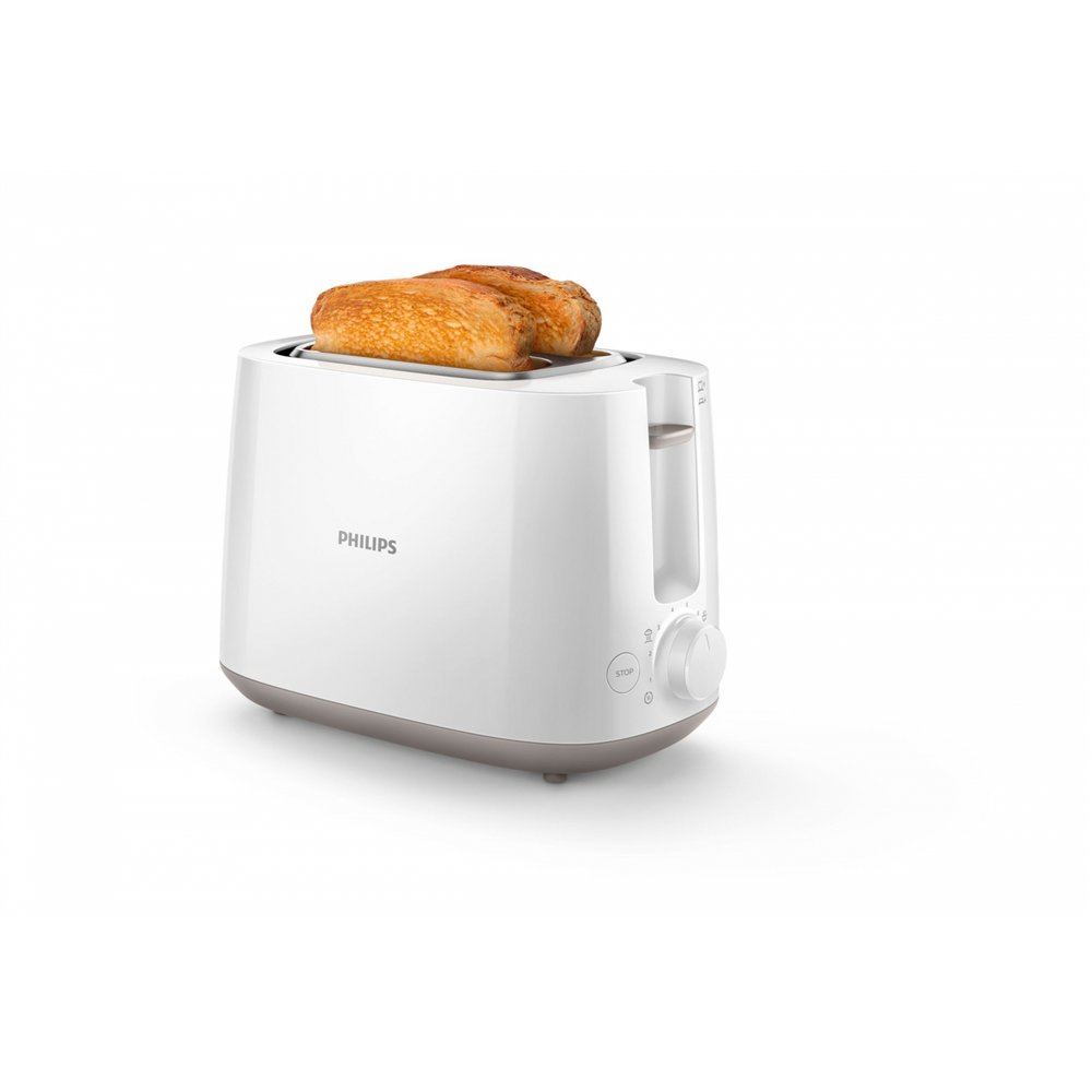 philips daily collection tostador con 8 ajustes y rejilla calientabollos integrada blanco