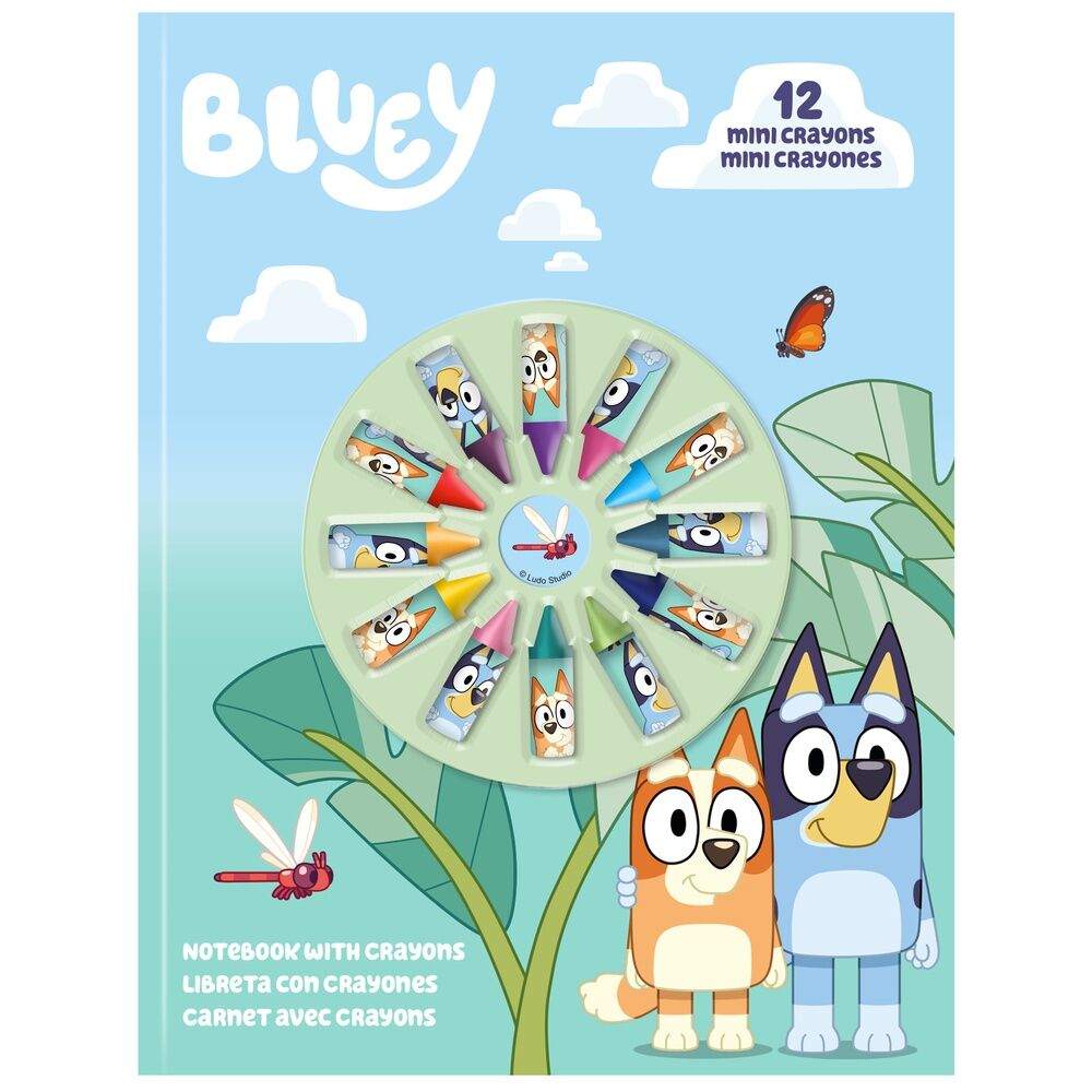 libreta + 12 mini crayones bluey