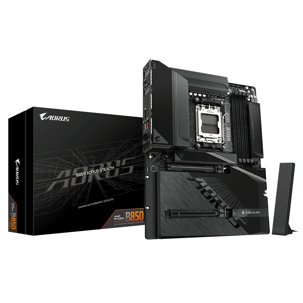 gigabyte b850 aorus stealth placa base – cpus amd ryzen serie 9000, vrm digital de 14+2+2 fases, hasta 8200 mhz ddr5 (o.c.), 2× 