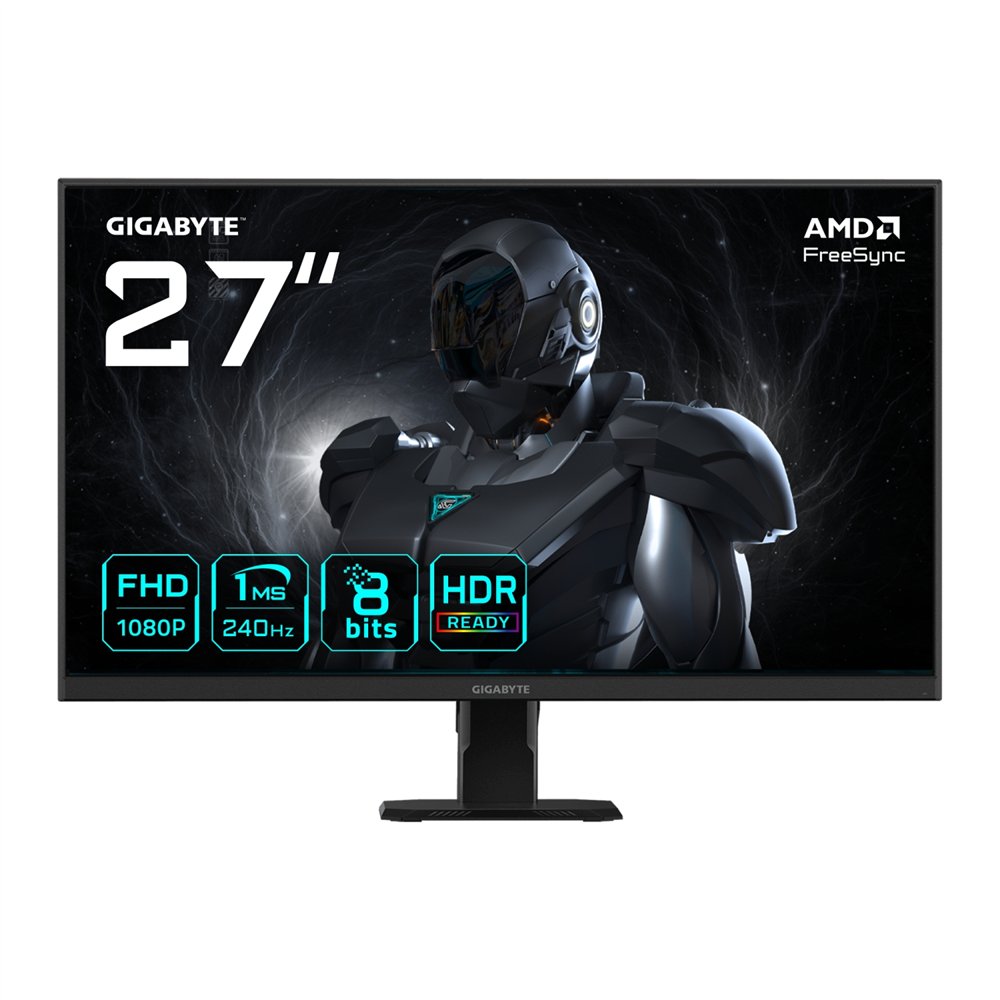 gigabyte gs27f2 27" monitor de juego fhd - 1920 x 1080, 240hz, 1ms, 300 cd/m², freesync, hdr ready, hdmi 2.0, displayport 1.4
