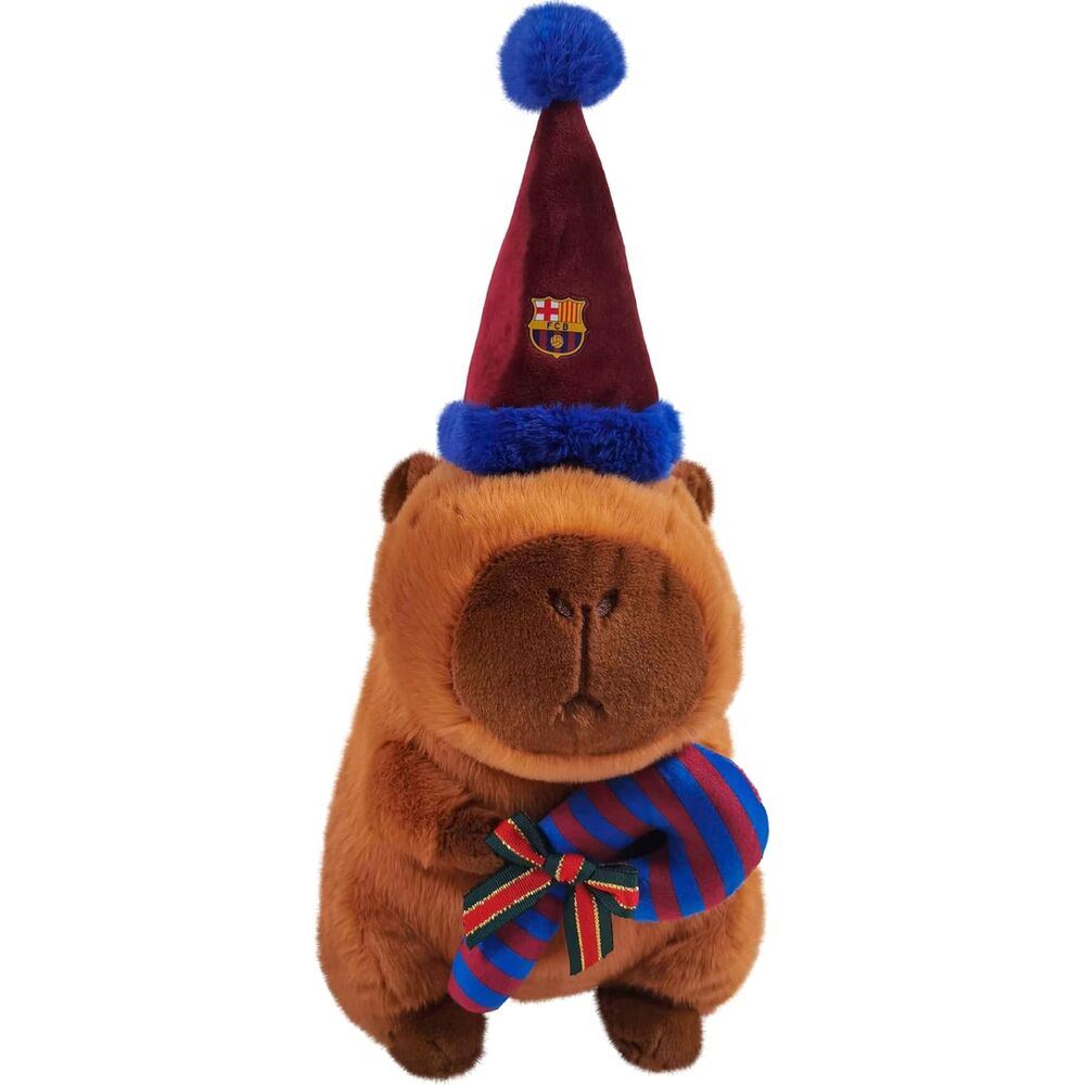 peluche capibara gorro de papa noel fc barcelona 35cm