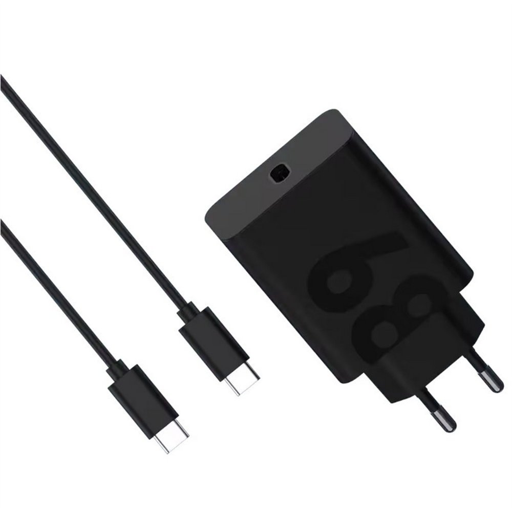 cargador de pared motorola turbopower gan usb-c 68w 20v/3.4a black + cable usb-c 1m