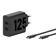 cargador de pared motorola turbopower gan x2 usb-c 125w 20v/6.25a black + cable usb-c 1m