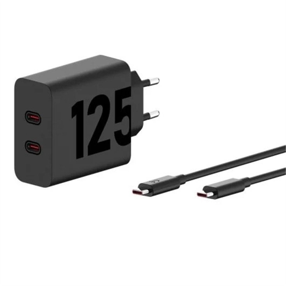 cargador de pared motorola turbopower gan x2 usb-c 125w 20v/6.25a black + cable usb-c 1m