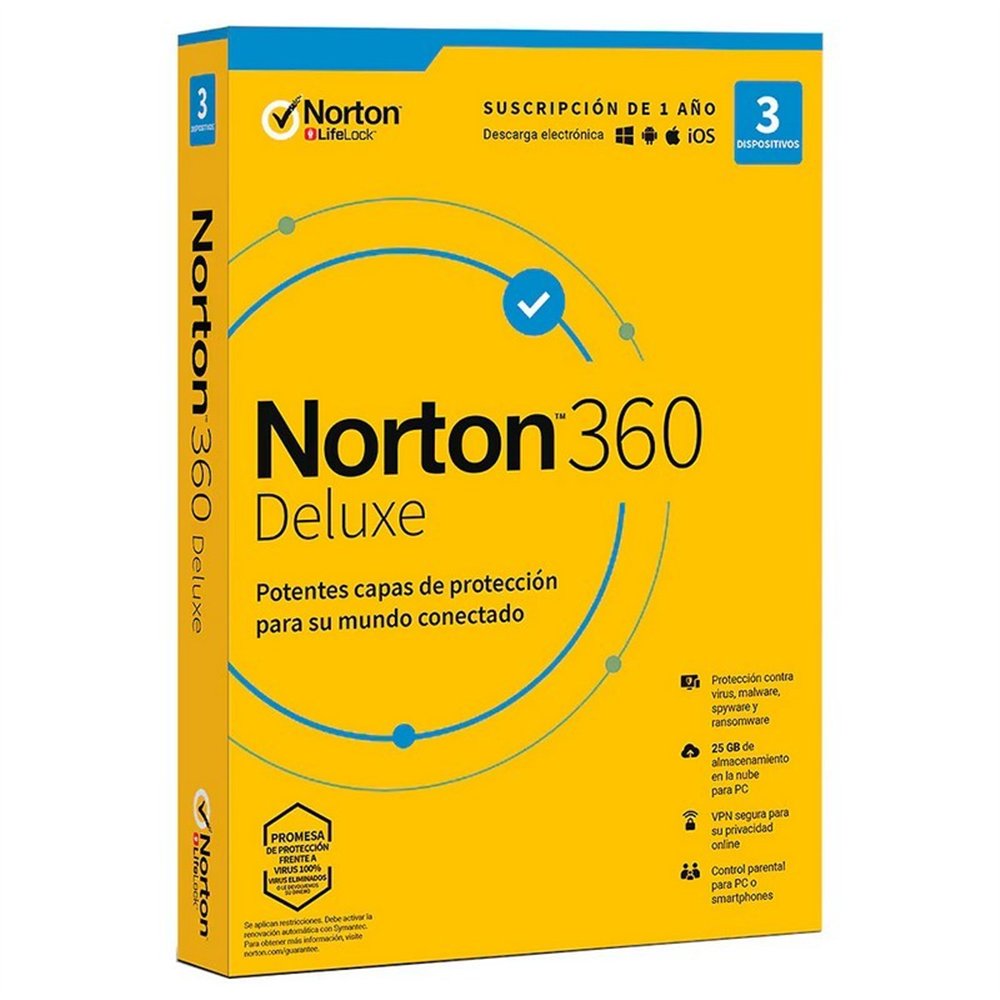 norton 360 deluxe 25gb es 1 user 3 device 1 año l. electronica