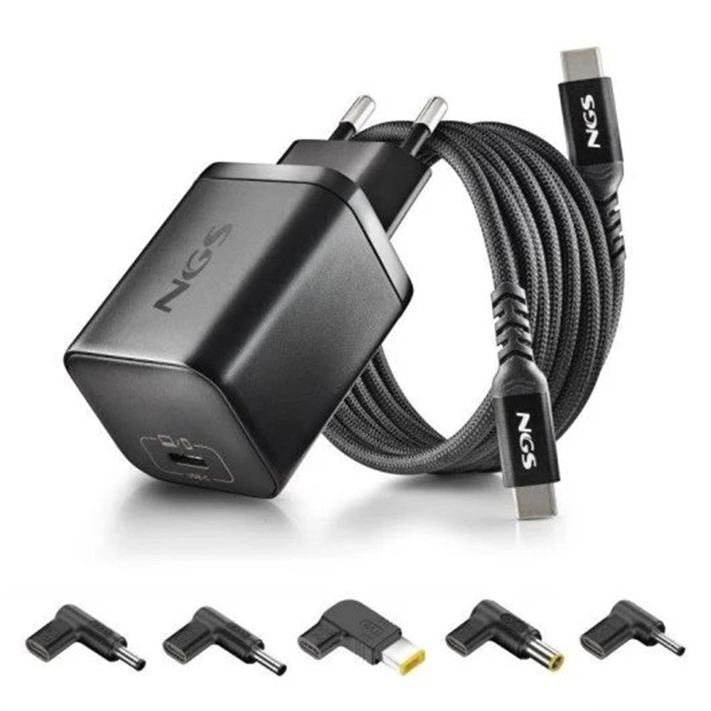 cargador de portatil lenovo ngs bud gan usb-c 65w 5 conectores + cable 1.5m usb-c black