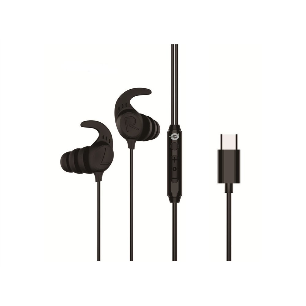 conceptronic brendan05b auricular y casco auriculares alámbrico gancho de oreja, dentro de oído llamadas/música usb tipo c negro