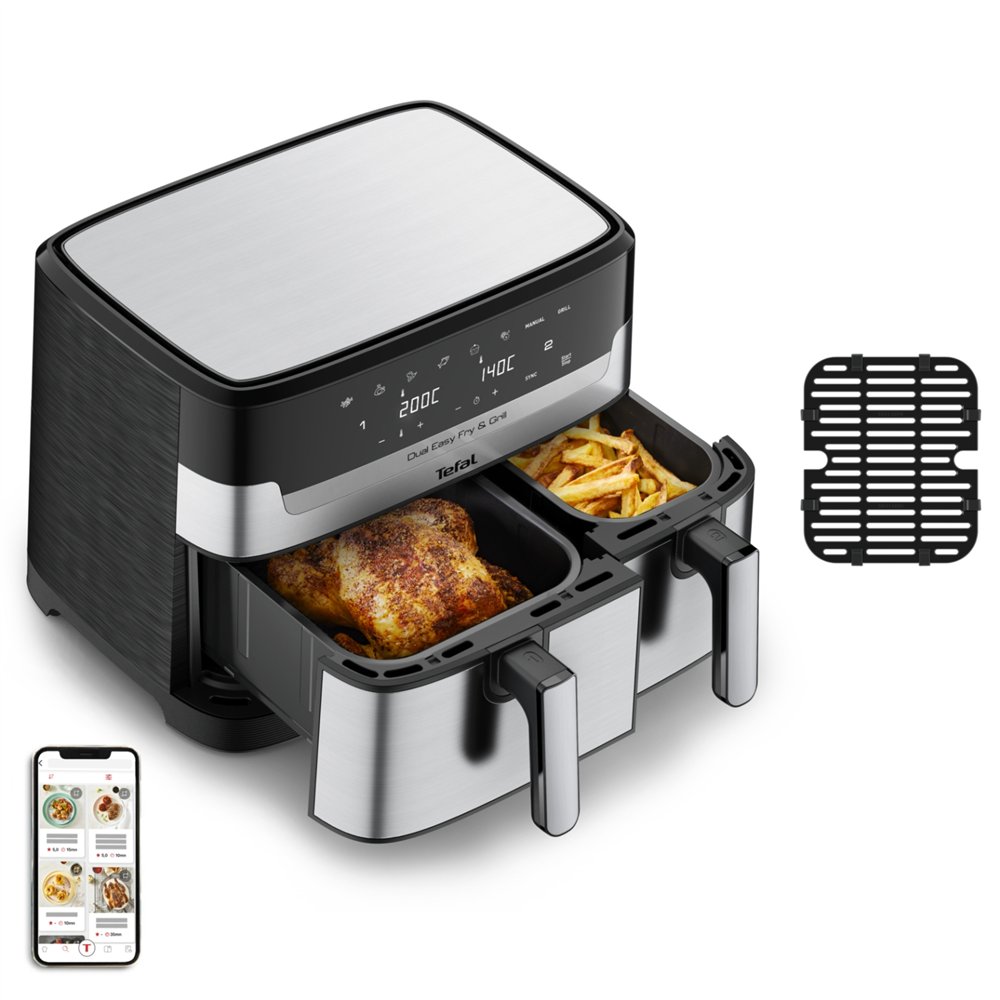 tefal dual easy fry & grill ey905d doble 8,3 l independiente 2700 w freidora de aire caliente acero inoxidable