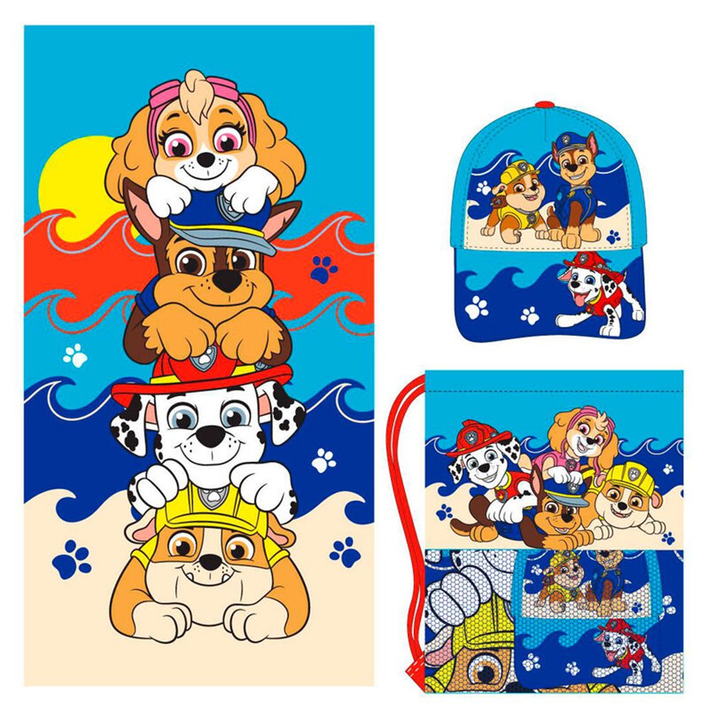 set toalla + saco + gorra patrulla canina paw patrol