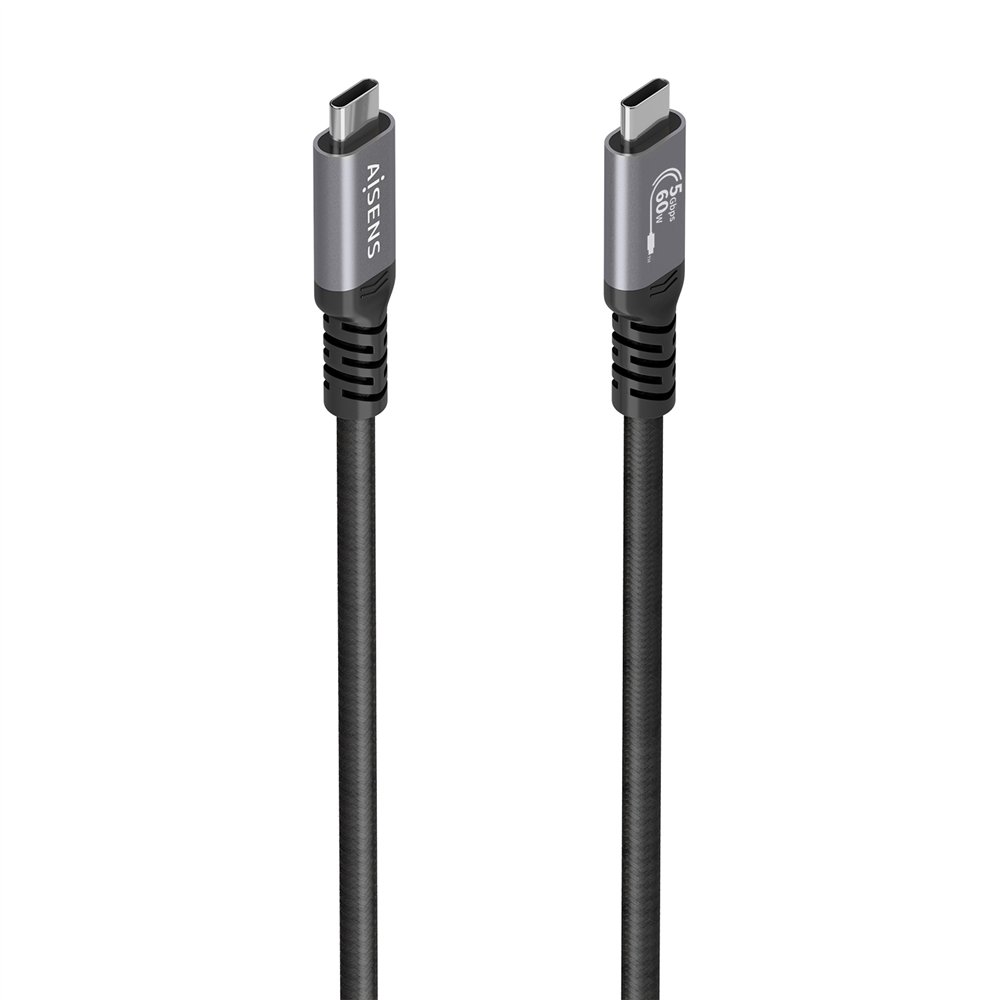 aisens cable usb 3.2 gen1 aluminio 5gbps 4k@60hz 3a 60w e-mark, tipo usb-c/m-usb-c/m, negro, 10m
