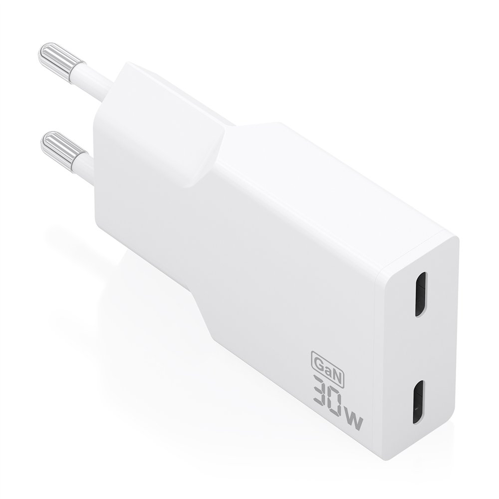 aisens cargador ultra delgado gan 30w, 2xusb-c pd3.0, blanco