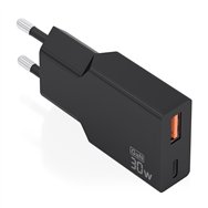 aisens cargador ultra delgado gan 30w, 1xusb-c pd3.0 qc4.0, 1xusb-a qc3.0, negro
