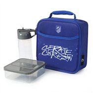 bolsa porta alimentos termica + botella + tupper atletico de madrid