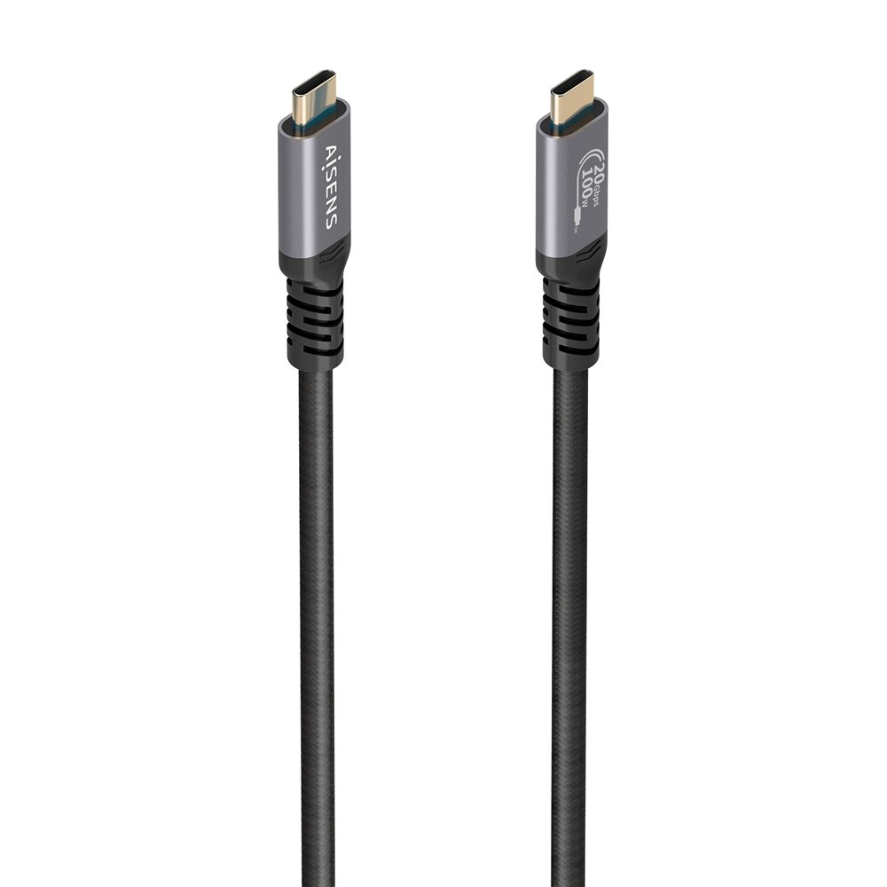aisens cable usb 3.2 gen2x2 aluminio 20gbps 8k@30hz 5a 100w e-mark, tipo usb-c/m-usb-c/m, negro, 3.0m