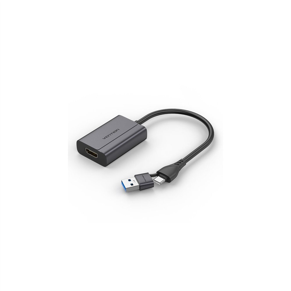vention acyhb cambiador de género para cable usb-c + usb-a hdmi gris
