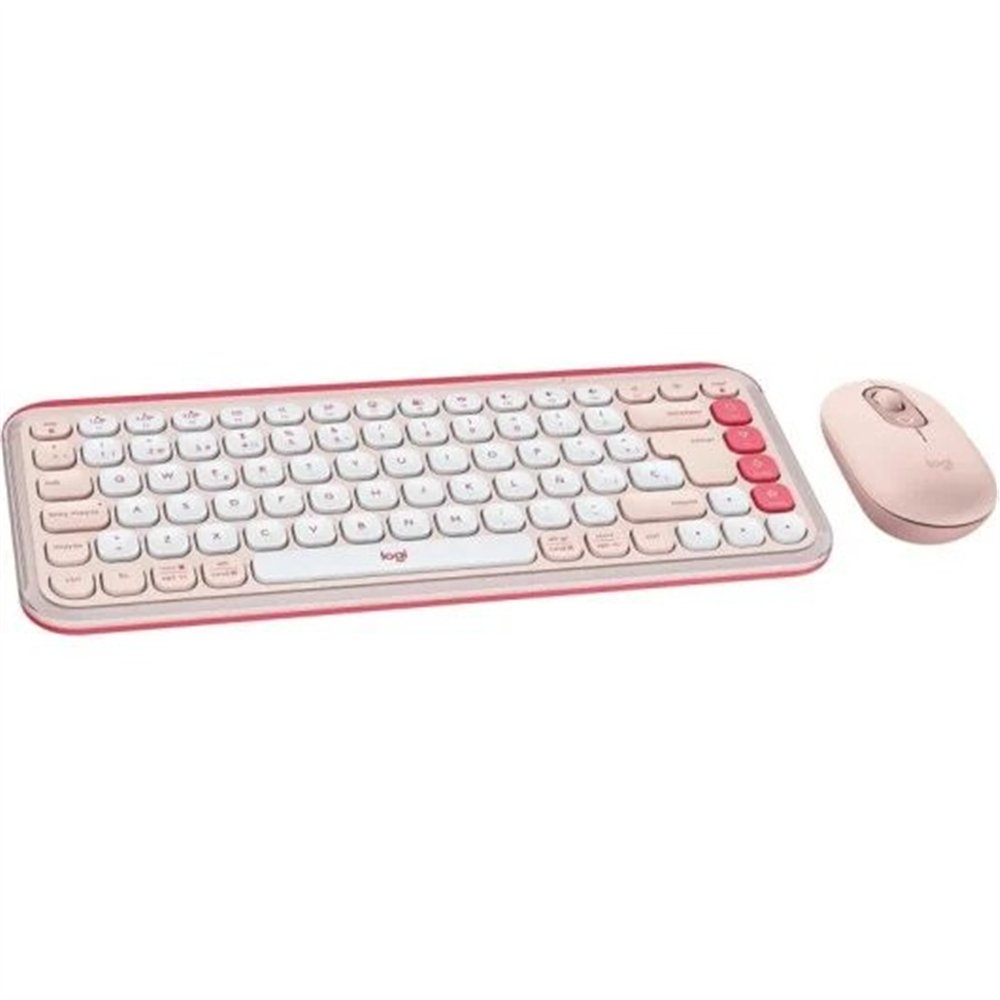 teclado + raton logitech pop icon wireless rose/white