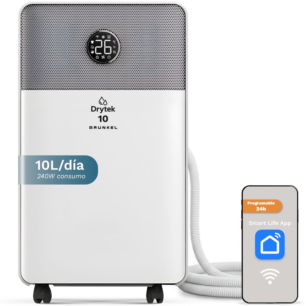 grunkel dh-10dt deshumidificador 2 l 42 db gris, blanco